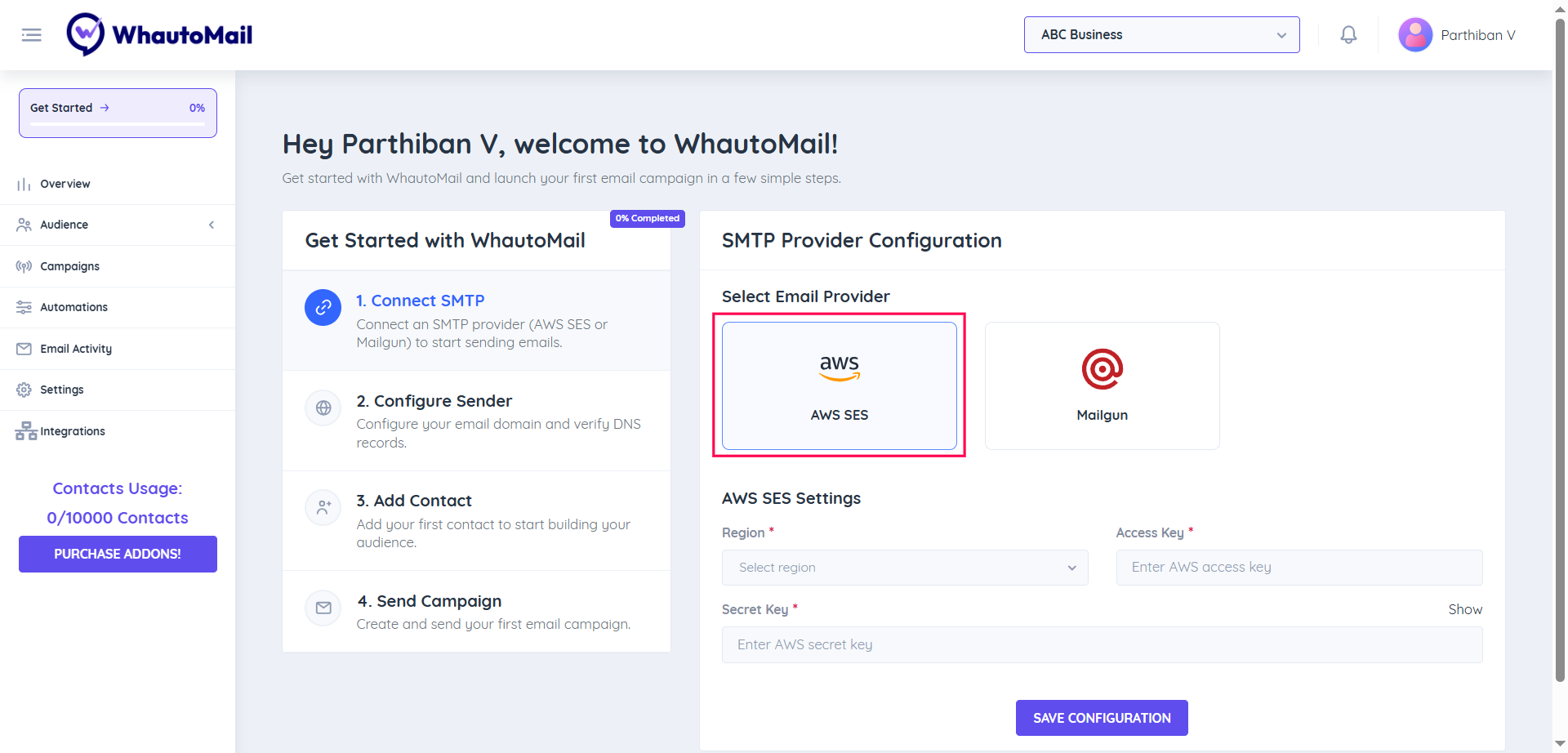 Choose AWS SES Provider