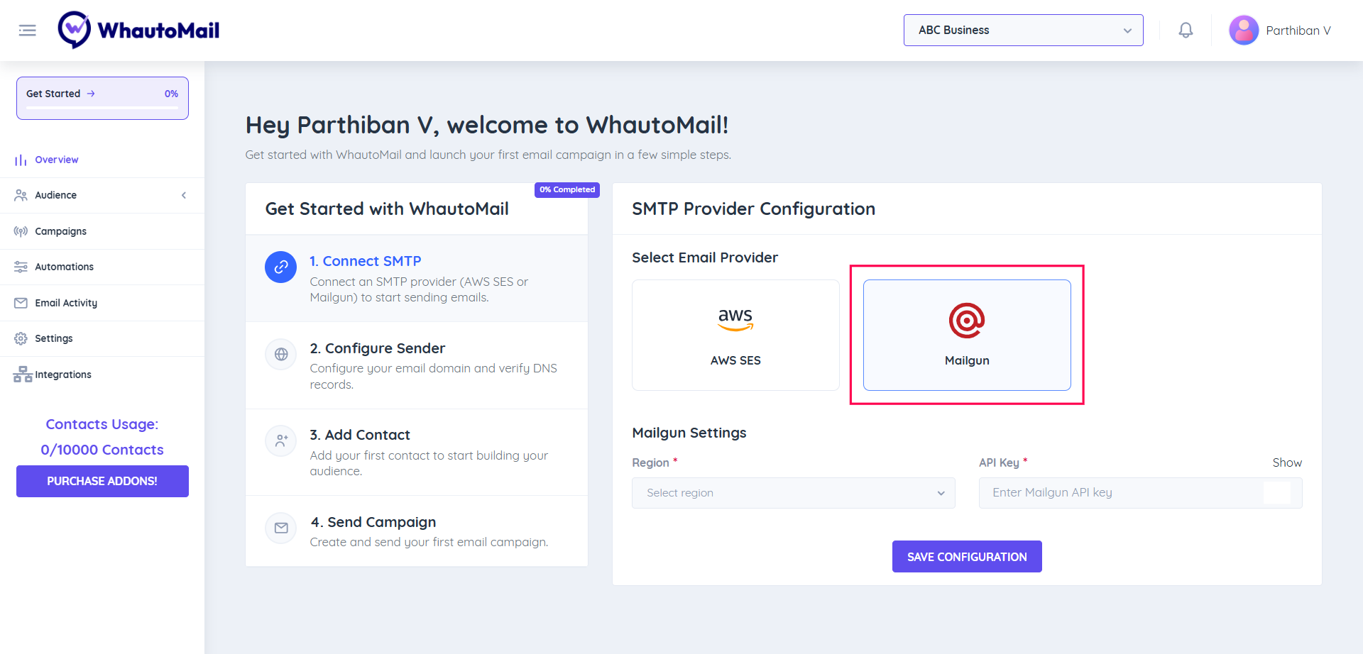 Choose Mailgun Provider