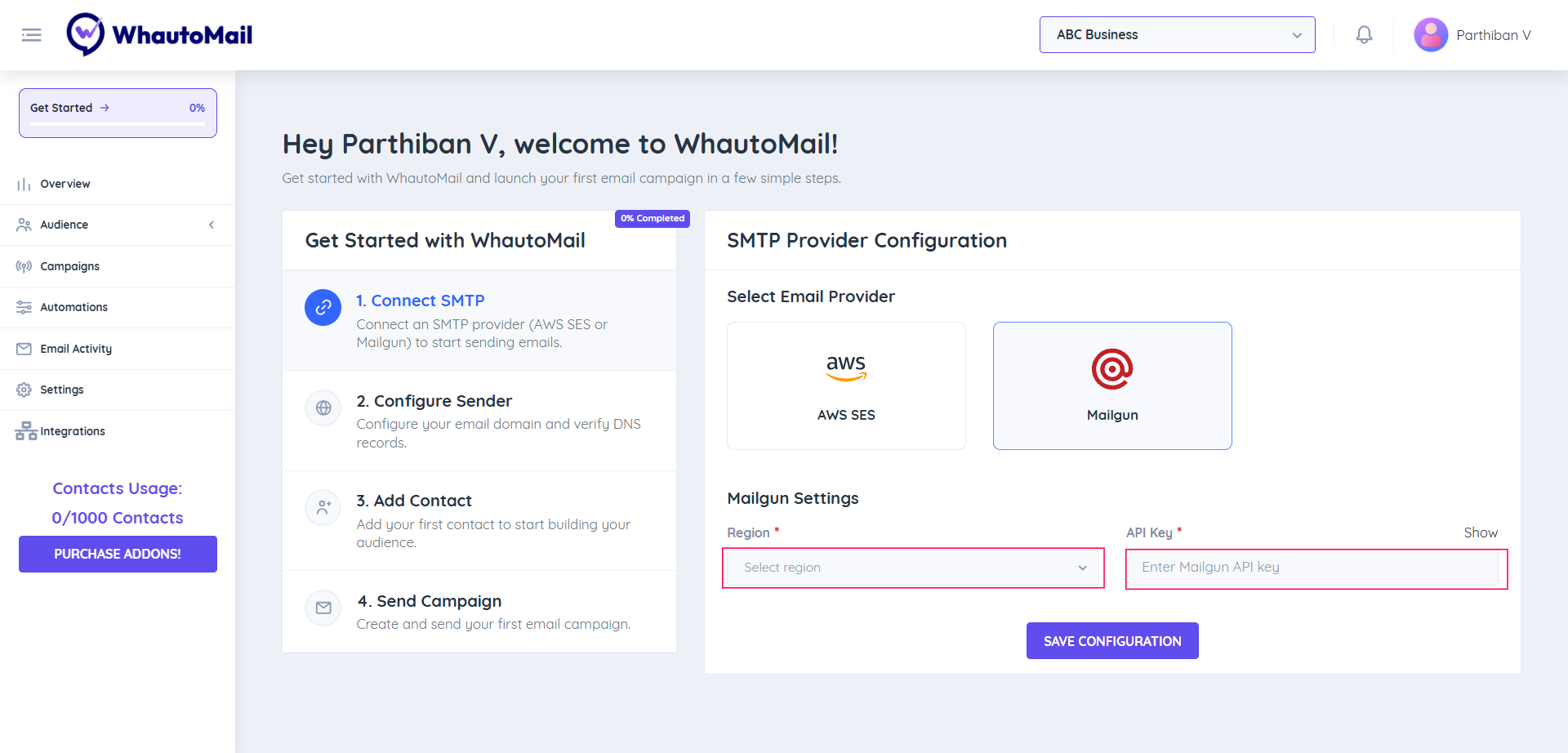 Configure Mailgun Settings