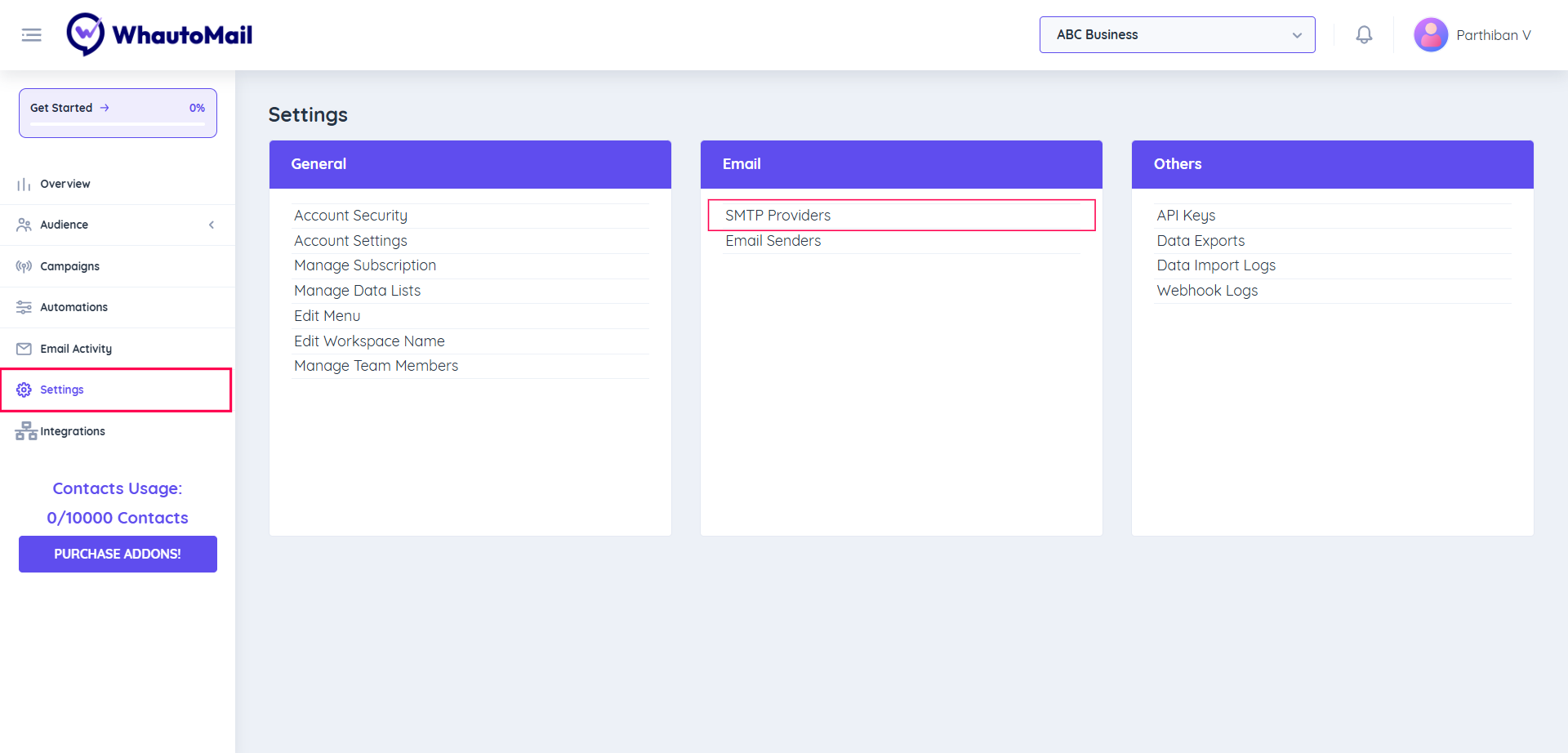 Option 2 - Settings Menu