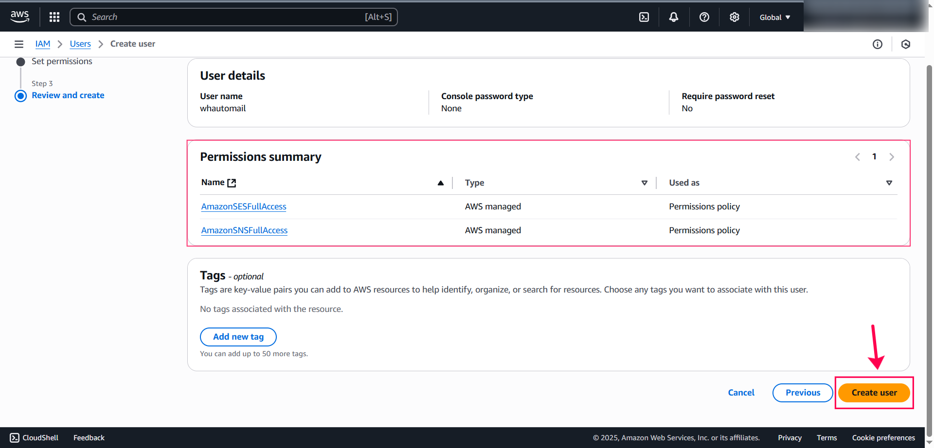 Review and Create User