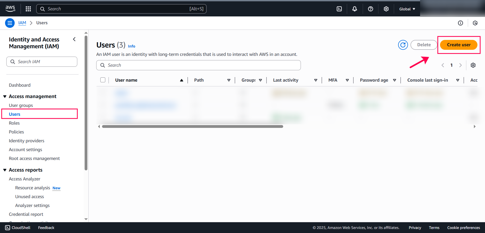 Select Users and Create
